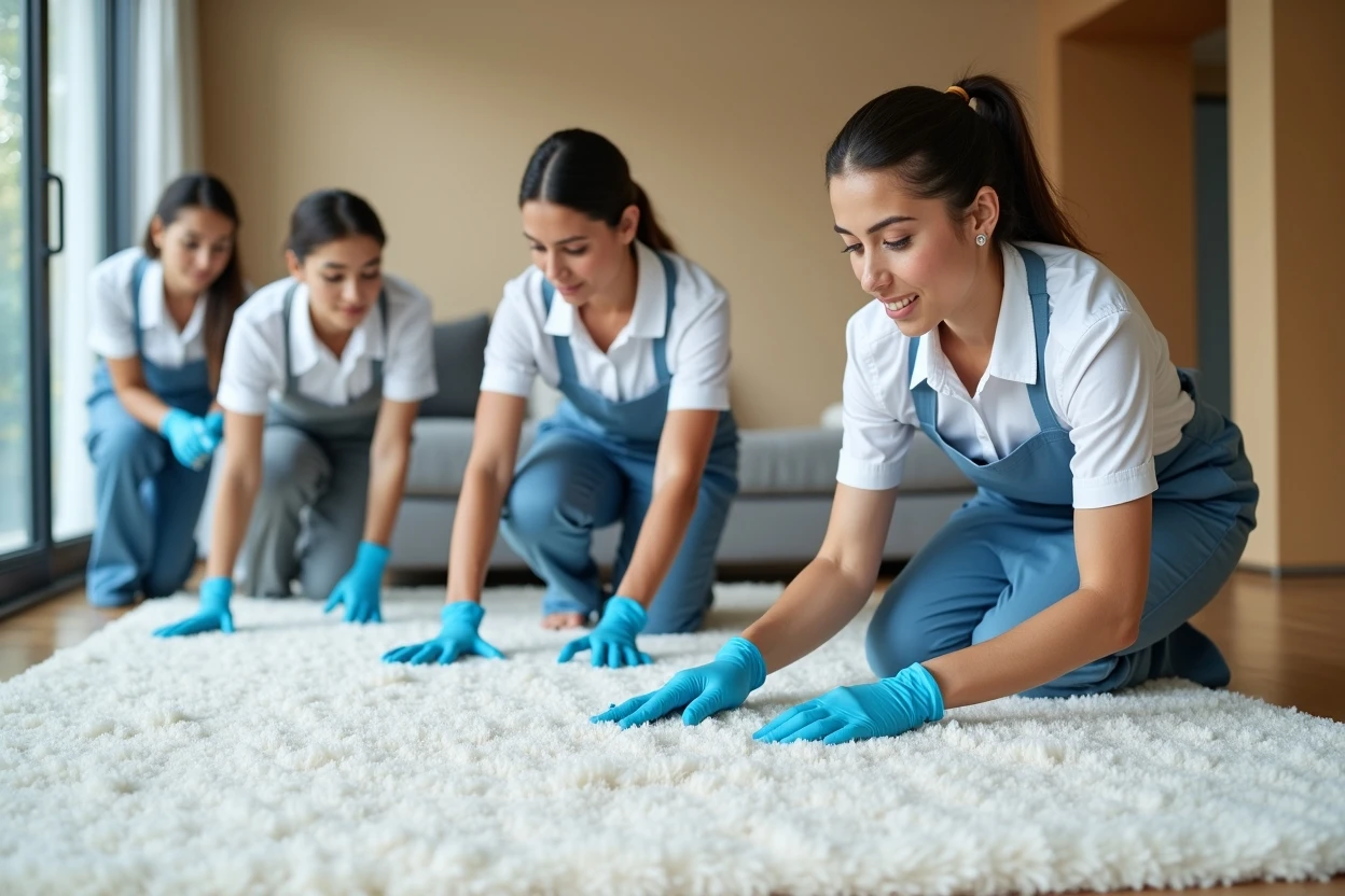 Equipo realizando aspirado profesional a una alfombra